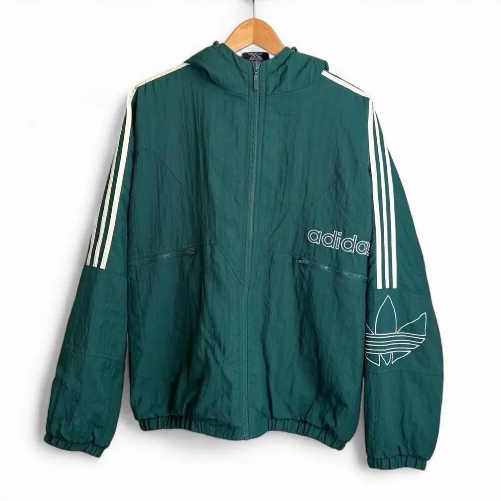 Vintage 90s Adidas Streetwear Green Big Logo Men’s L Nylon Windbreaker Jacket